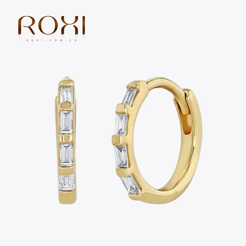 

ROXI 925 Sterling Silver Ear Buckle Classic White Cubic Zirconia Women's Engagement Wedding Elegant Jewelry Hoop Earrings Joias