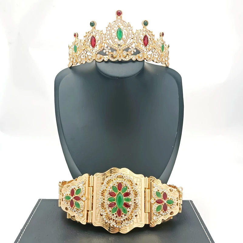 

New Wedding Jewelry Set Moroccan Wedding Dress Metal Waist Chain Bridal Hair Jewelry Set Female Crown, Gown Gown Waist Chain