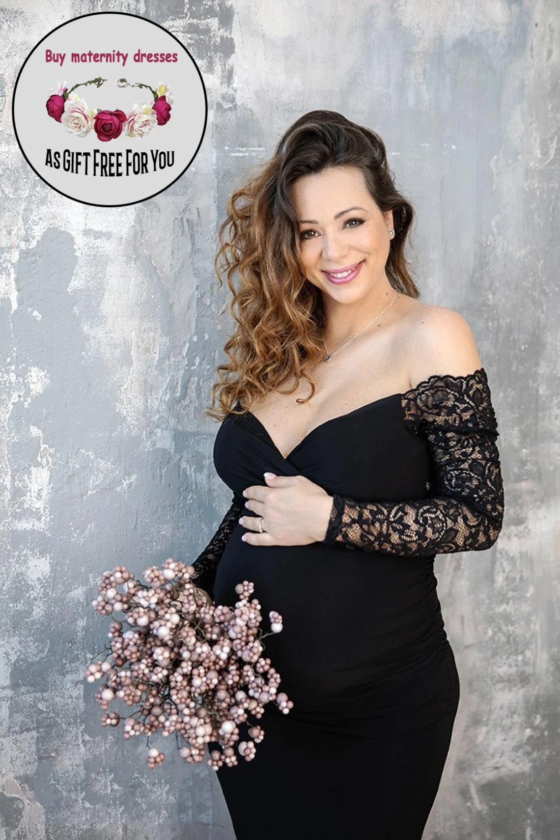 

Women Lace Pregant Dress for Photo Shoot Off Shoulder Gown Long Sleeve Fishtail Dress Maternity Photography Props