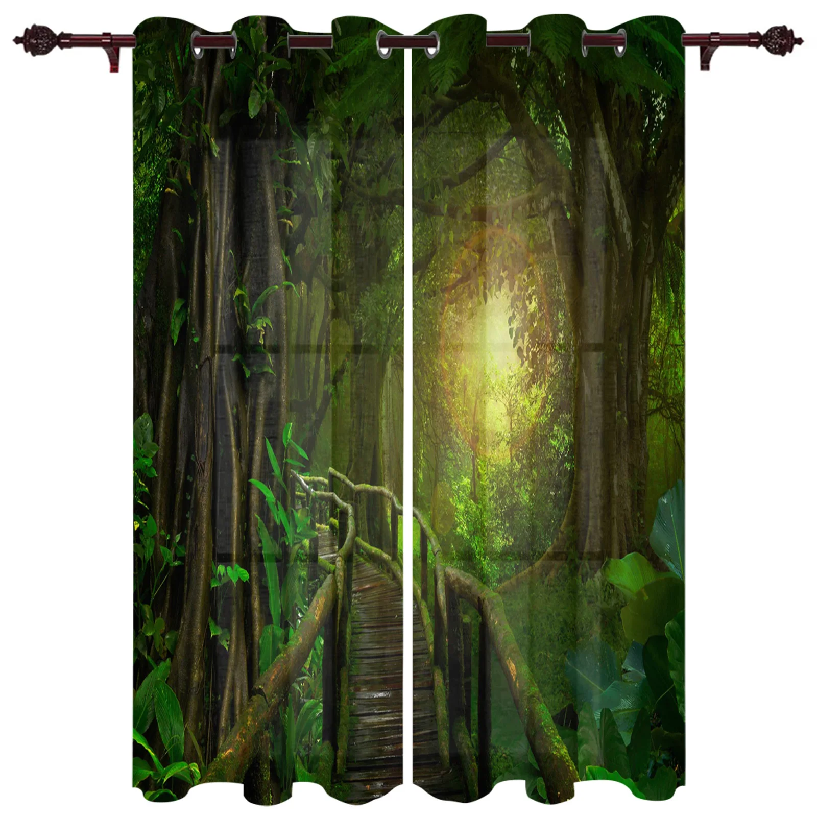 

Современные оконные шторы с зеленым лесным пейзажем, роскошные занавески для гостиной, спальни, дверные занавески