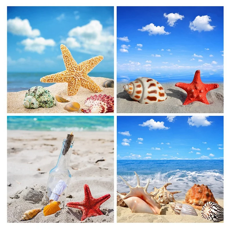

4Pcs DIY Full Round Drill Diamond Painting Cross Stitch Craft Kits Home Mural Art Decoration Beach Shell
