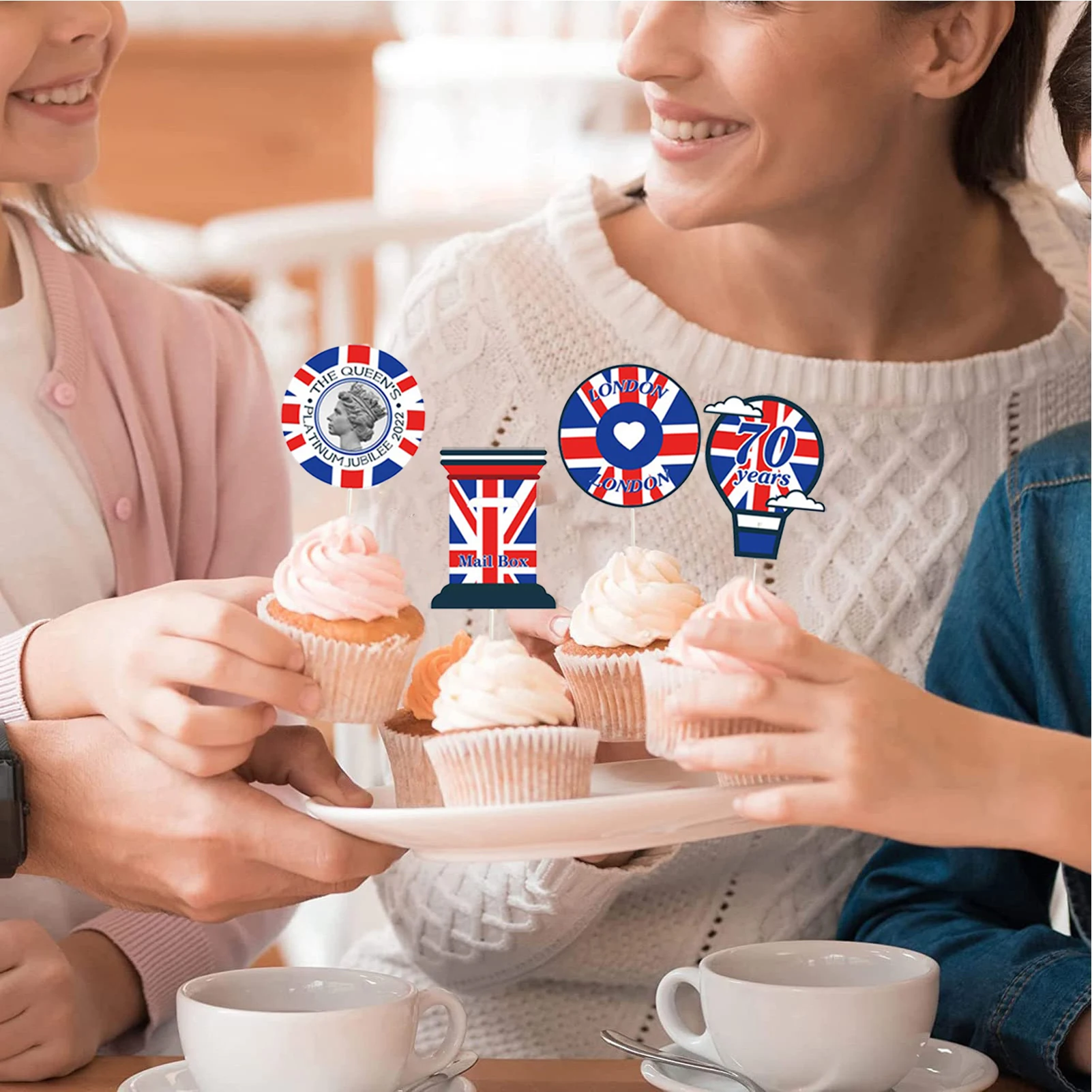 

Queen's 70th Platinums Jubilee Cake Decorations Union Jack British London Cupcake Toppers Party Supplies Great Britain Patriotic
