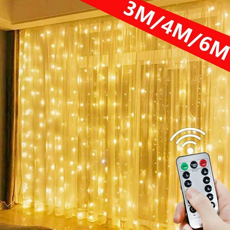 

СВЕТОДИОДНАЯ Гирлянда-занавеска 3 м, гирлянда с USB, сказочные огни, гирлянда с дистанционным управлением для комнаты, окна, спальни, новогоднее и Рождественское украшение