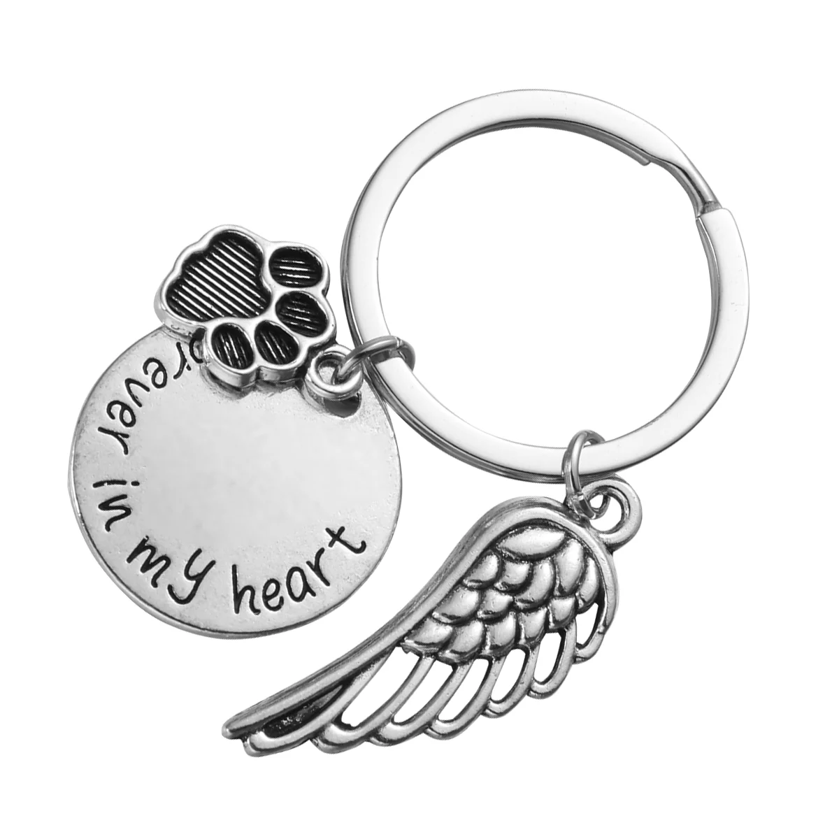 

1pc Keychain Pet Footprint Angel Wing Souvenir Pendant Ornaments Keychains Key Holder for Bag