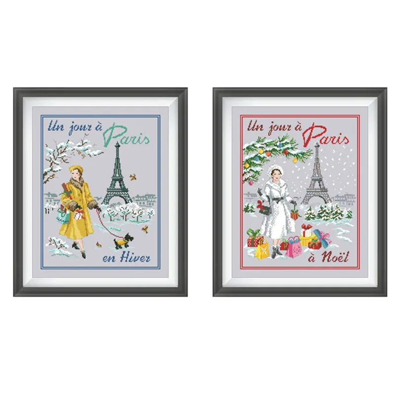 Shopping in Paris cross stitch kit 18ct 14ct 11ct silver canvas cloth cotton embroidery DIY kitchen deco