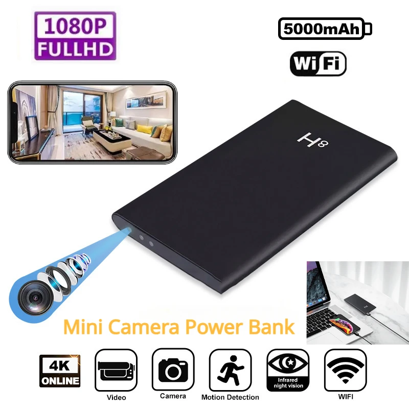 

Мини-камера с функцией внешнего аккумулятора, Wi-Fi, ночным видением и датчиком движения