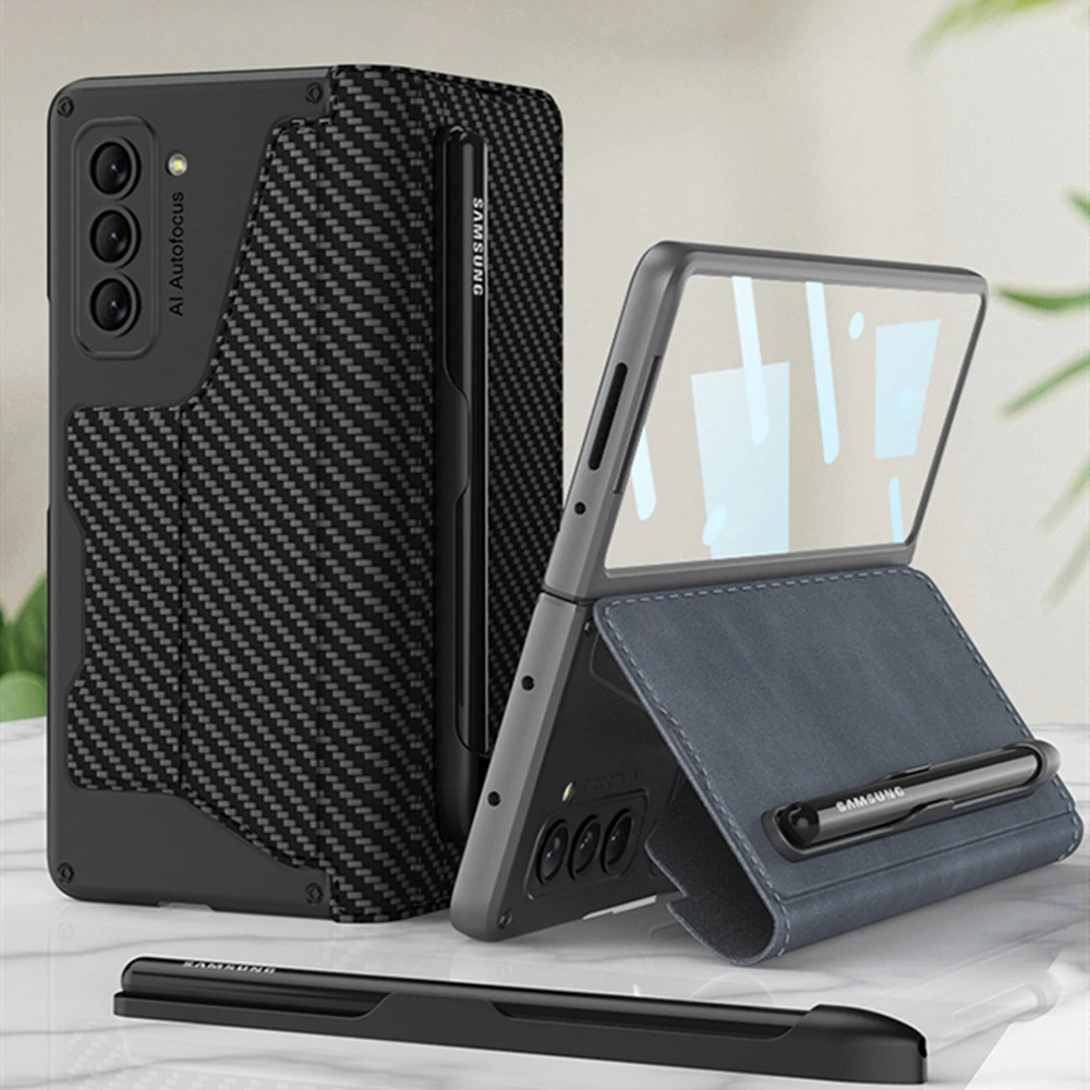 Armor Full Body Protective Cover for Samsung Galaxy Z Fold 5 Case Fold5 Cover Leather Skin with S Pen Holder Screen Protector