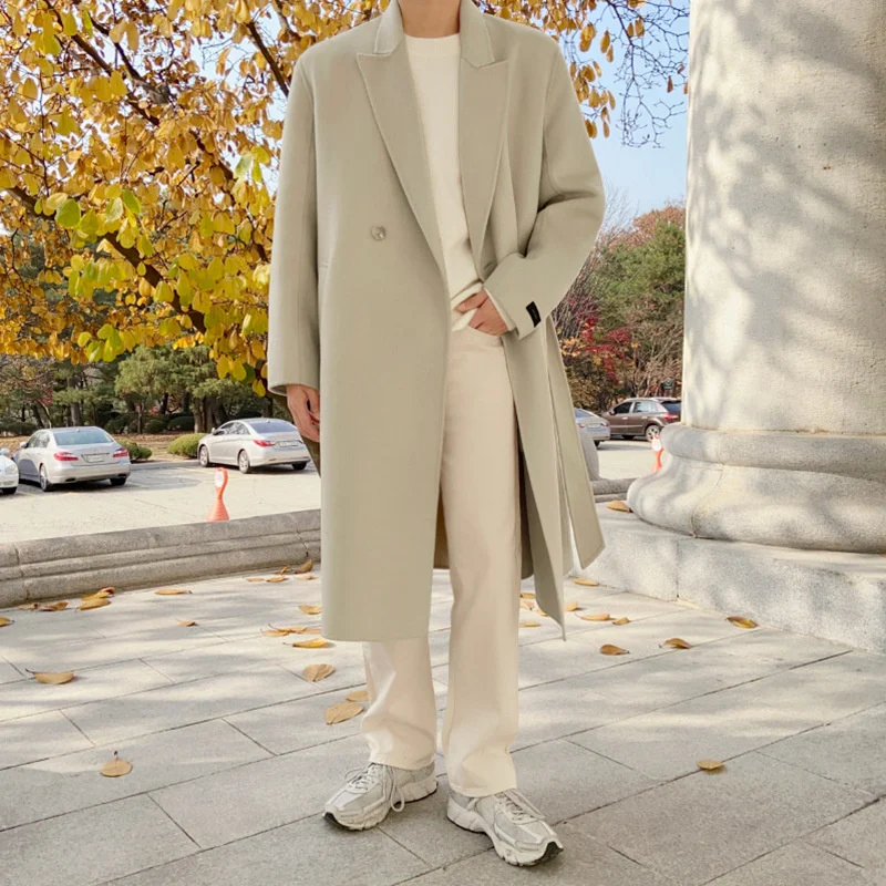 

Мужское пальто из плотной шерстяной ткани, повседневное двубортное пальто свободного покроя с блестками в Корейском стиле, 2023