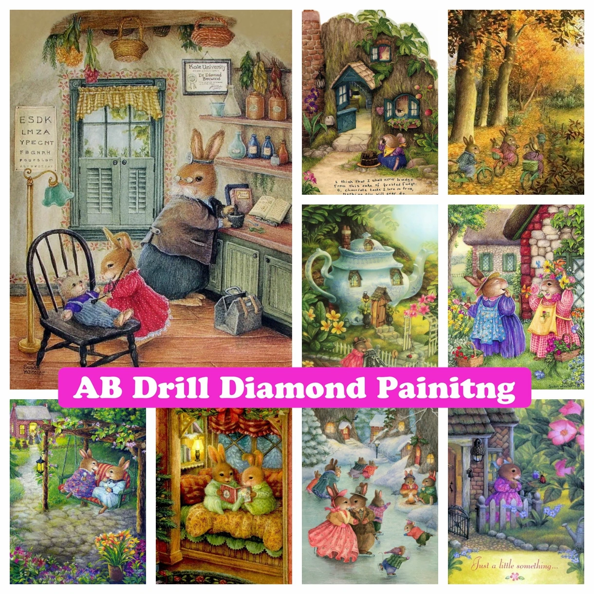 

The Happy Life of A Rabbit 5D AB Drill Diamond Painting Embroidery Cartoon Pictures of Rhinestones Cross Stitch Children's Gifts