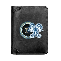 luxury astrology gemini design printing genuine leather men wallet classic pocket slim card holder male short coin purses