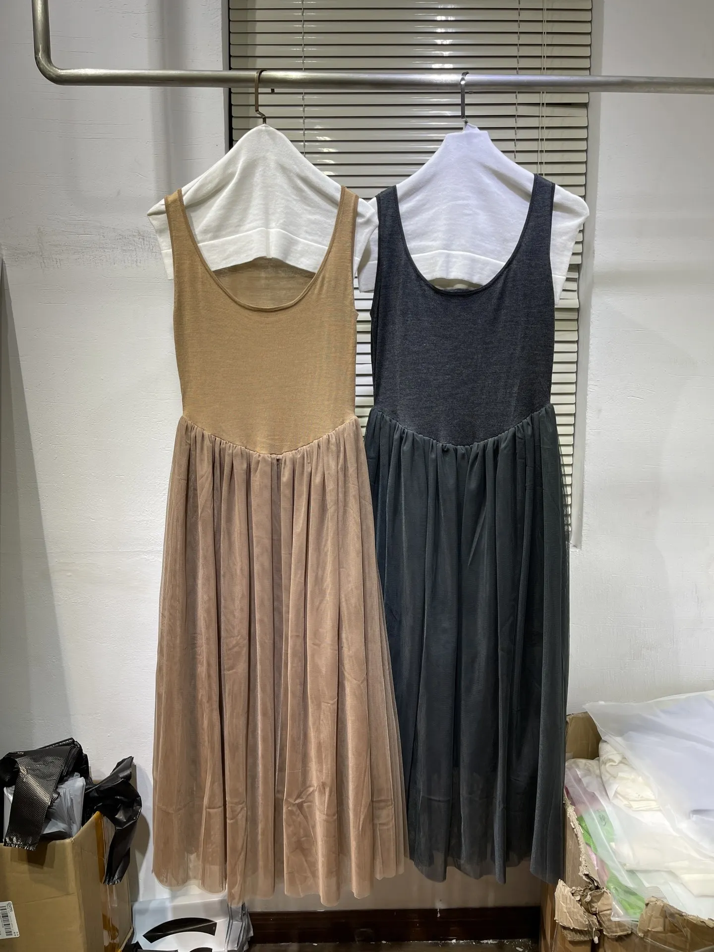Summer Casual Style Sleeveless Mid Calf Dress 2023 women mesh patchwork knitted wool dress