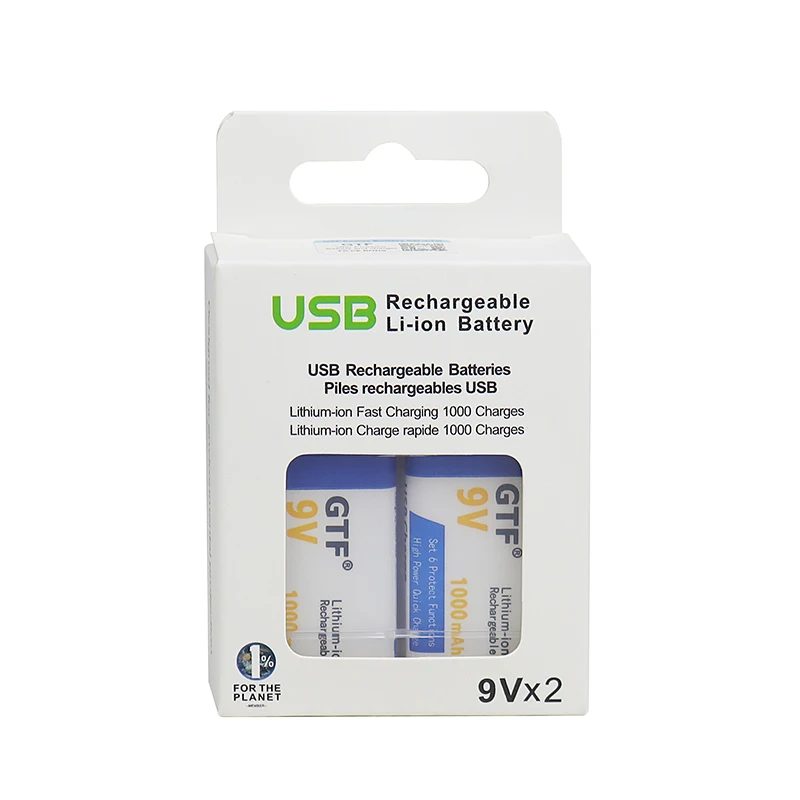 GTF Новый 9 В Аккумулятор 1000 мАч литий-ионный перезаряжаемый в аккумулятор Micro USB