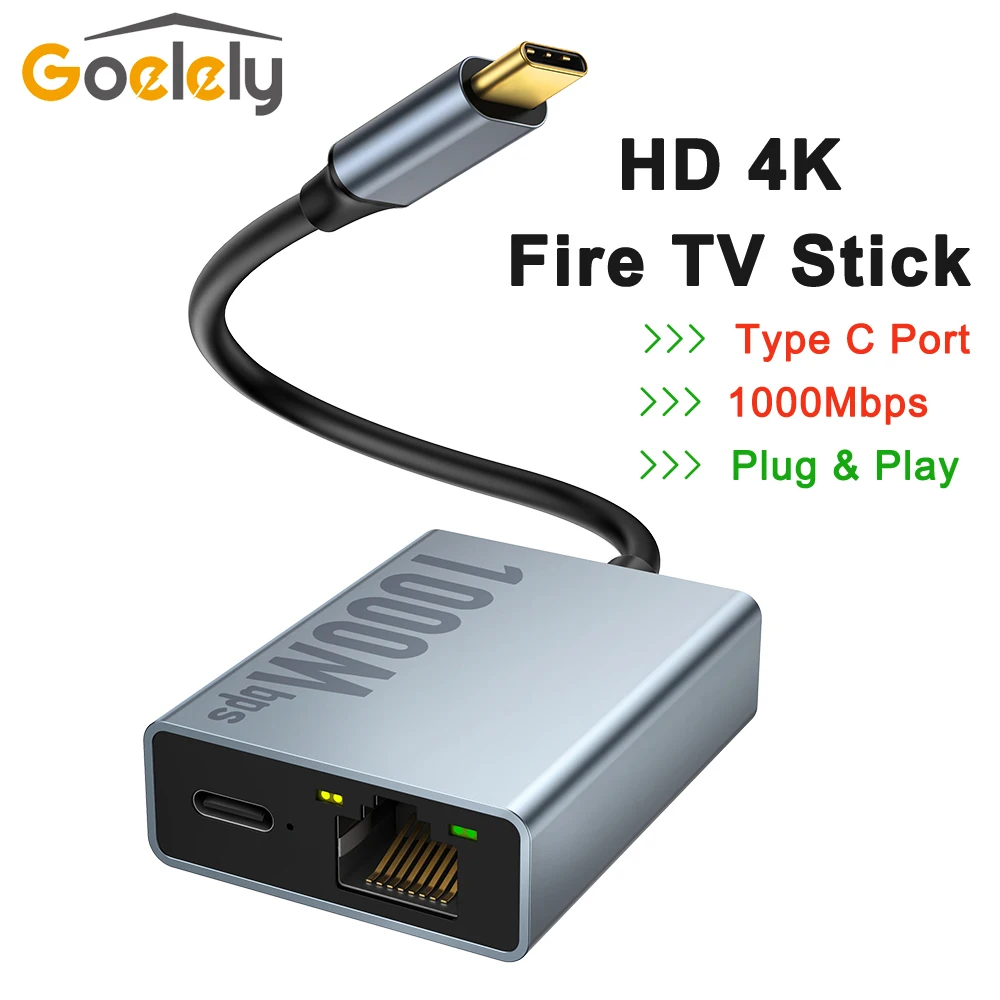Фото Внешняя сетевая карта Goelely RJ45, 1000 Мбит/с, Тип C, порт 4K, Fire TV, стандартная фотография, адаптер Ethernet для Smart TV №1