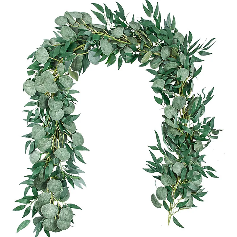 

180cm Fake Eucalyptus Rattan Artificial Plants Vine Green Willow Leaf Silk Ivy Wall Hanging Garland For Home Wedding Party Decor