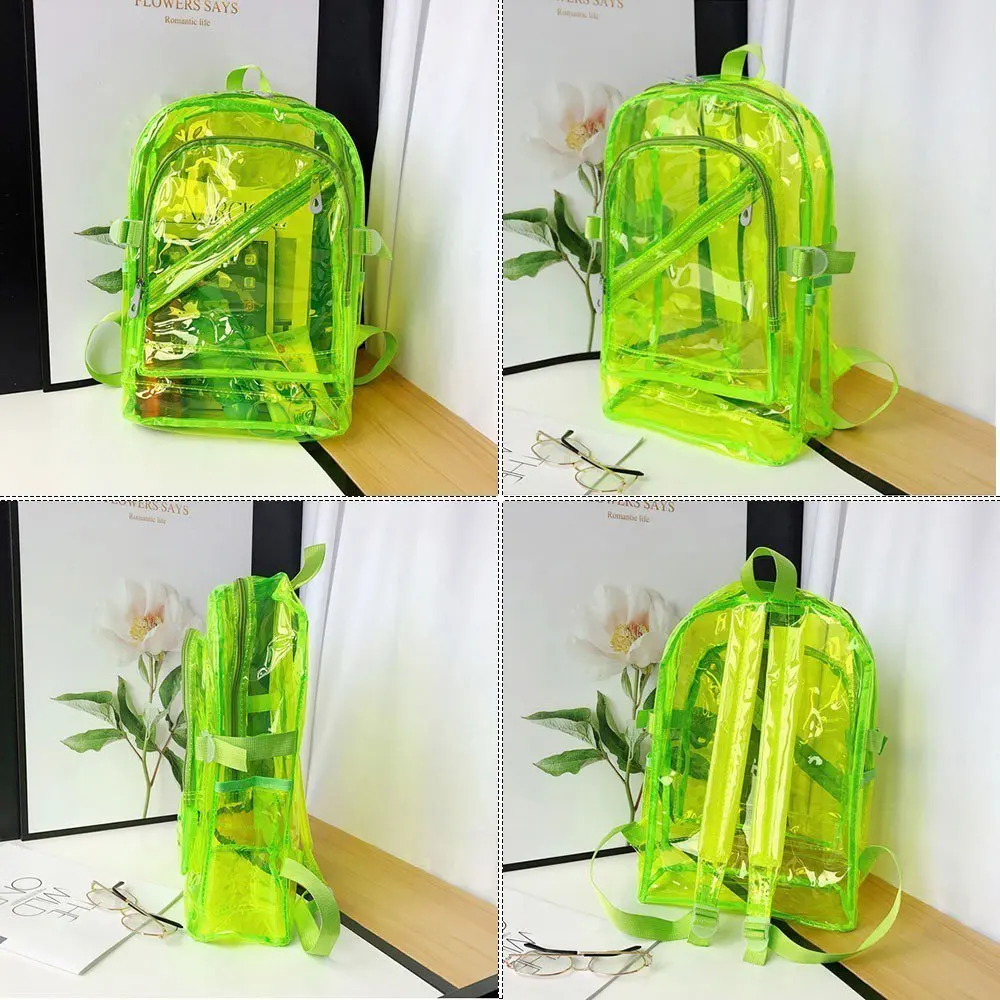 PVC Clear Backpack Waterproof Backpack Transparent Clear Plastic for Teenage Girls PVC School Bags Shoulders Bag Candy Color Zip