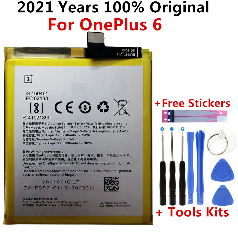 

Оригинальный сменный аккумулятор для телефона BLP657 3300 мАч для OnePlus 6 A6001 высококачественные Сменные литий-ионные батареи Бесплатные инструме...