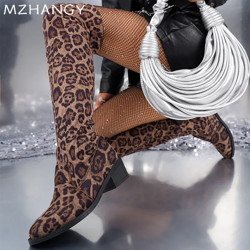 Женские замшевые высокие сапоги с леопардовым принтом женские туфли выше колена