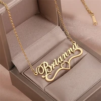 stainless steel jewelry custom name necklace with heart personalized name plate pendant necklace for women christmas gift
