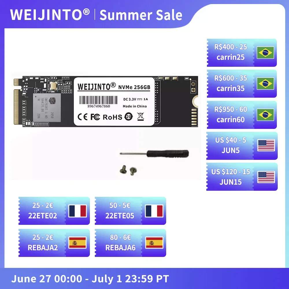

SSD M2 NVMe 256GB 128GB 512GB 1TB WEIJINTO M.2 PCIe Internal Solid State Drive for Laptop Desktop