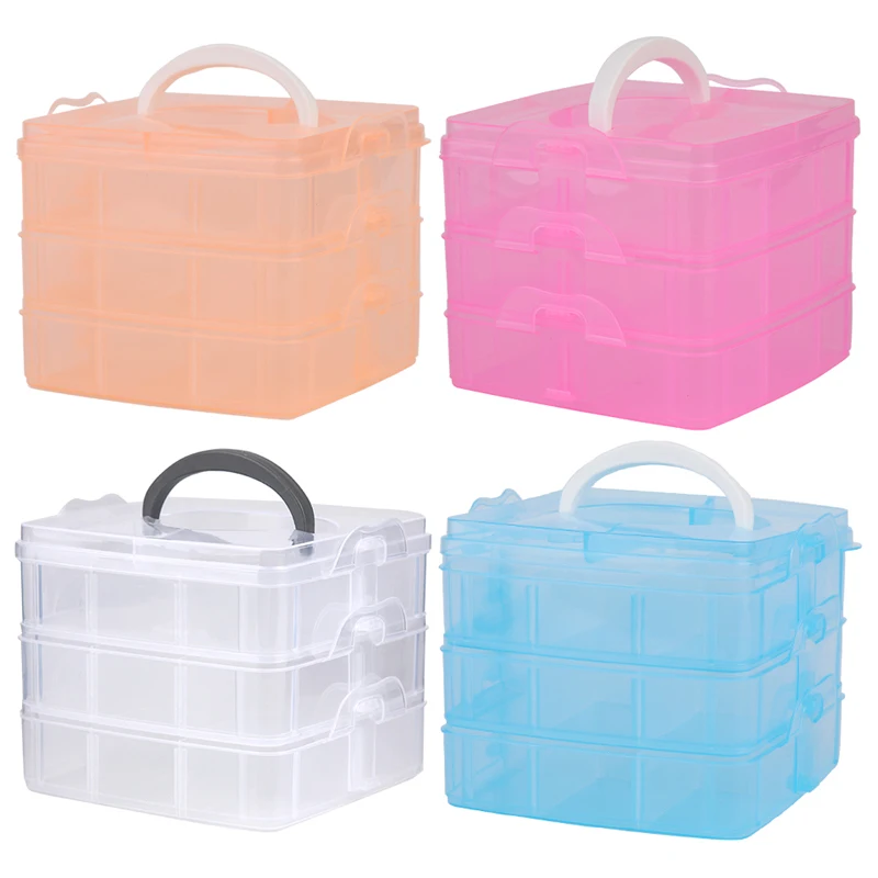 LMDZ-caja de almacenamiento de plástico transparente, organizador multifunción vacío, herramientas de costura, contenedor de joyería, 3 capas, 18 compartimentos