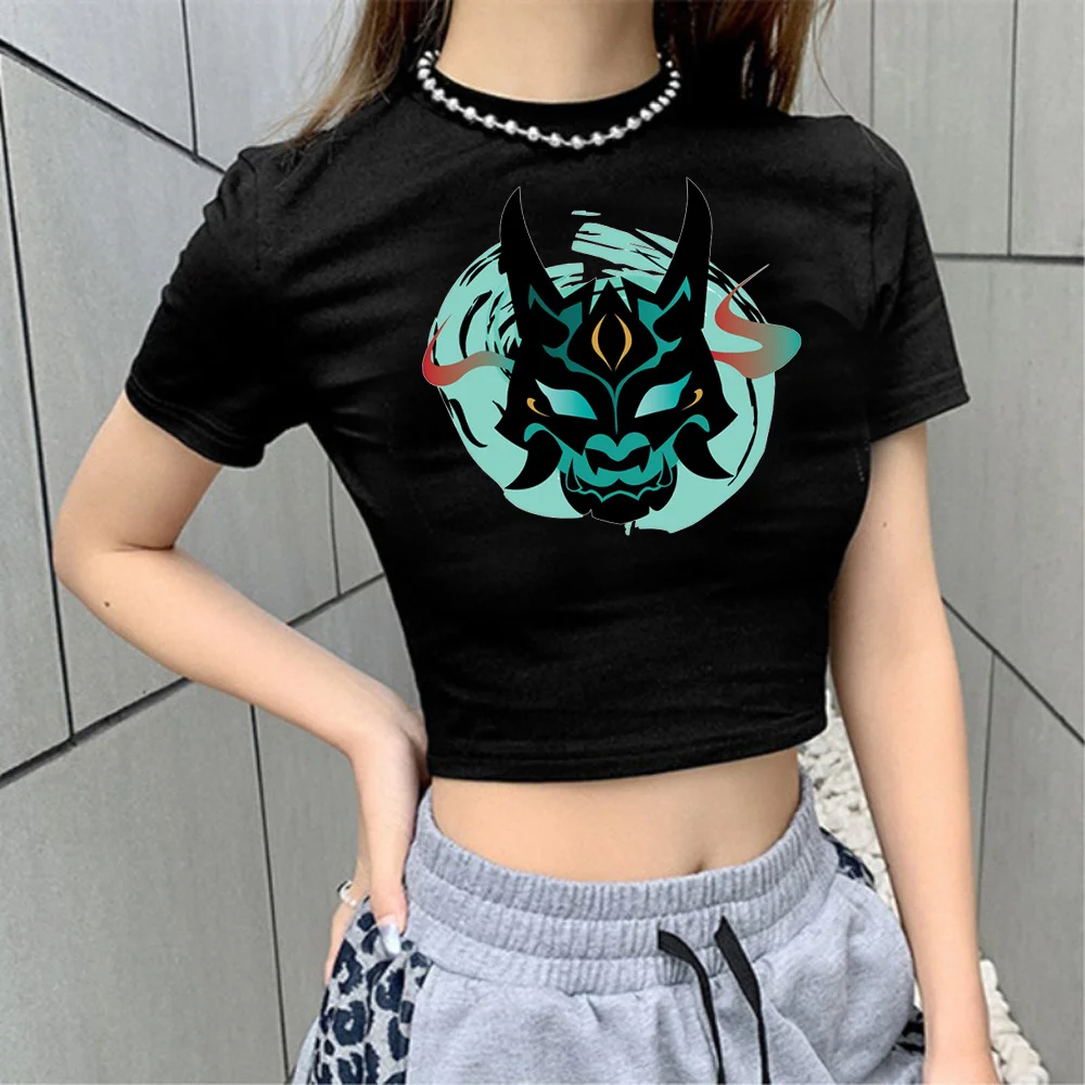 

Укороченная футболка genshin impact fairycore trashy graphic, женский топ с рисунком Феи гранж yk2 манга Kawaii, укороченная футболка
