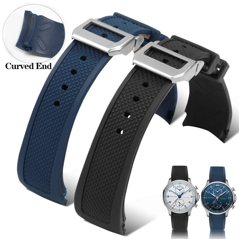 

For IWC Portugal Silicone Curved End Watchband IW390206 IW390507 IW390211 Men's Navigation Timing Sports Rubber Strap 22mm