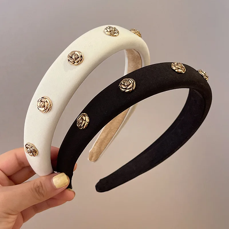 

VANIKA Elegant Solid colour Minimalist Style Headbands Women Daily Romantic Popular Pearl Camellia Bridals Headdress Hair Hoops