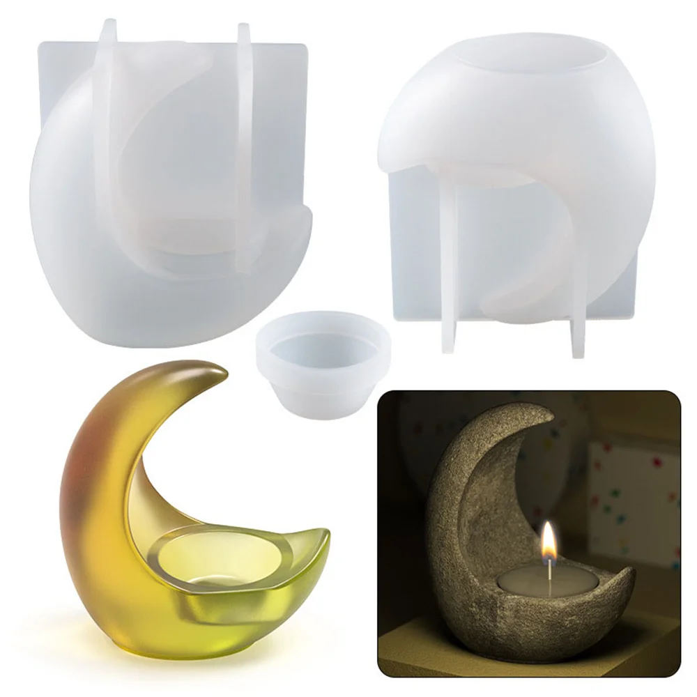 

DIY Crystal Epoxy Resin Silicone Mold Half-moon Candlestick Handmade Gypsum Clay Crafts Making Mould Home Decoration Ornaments