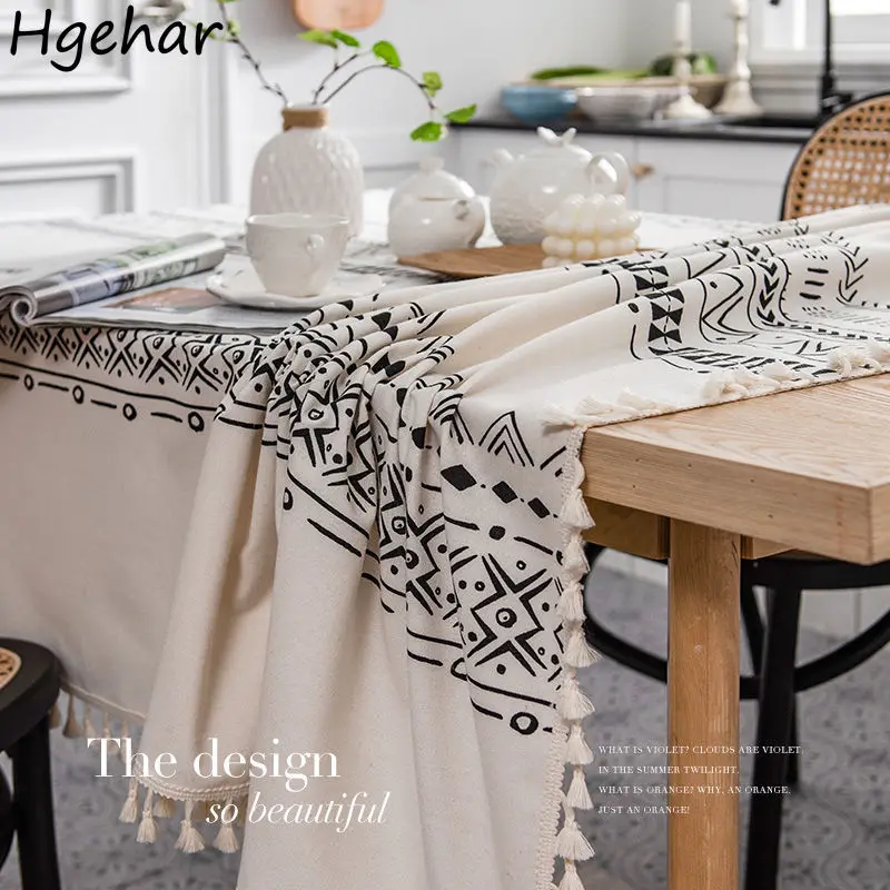 

Cotton Linen Table Cloth Oil-proof Rectangle Tassels Tablecloth Dust-proof Living Room Nordic Modern Home Decor National Obrus