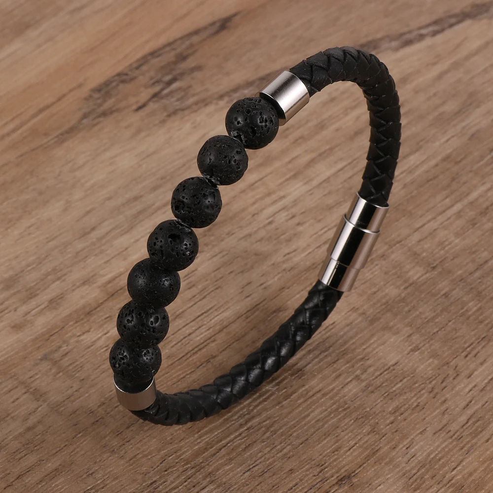 

Nabest Homme Vintage Genuine Leather With Natural Tiger Eye Stone Lava Rock Bead Stainless Steel Buckle Bracelet Bangle For Men