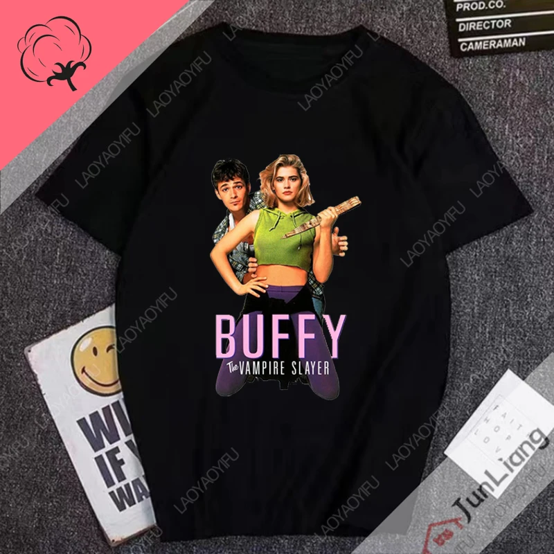 Фото Женская футболка Luke Perry Buffy, мужские рубашки The Vampire Slayer, уличная одежда, 100% хлопок, манга Y2k, мужская одежда, футболка с короткими рукавами №5