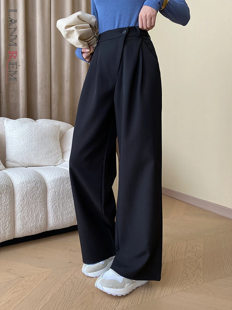 

[LANMREM] Black Suit Pants For Women High Waist Loose Wide Leg Trousers Elegant Female Clothing Fashion 2023 Autumn New 26D4624