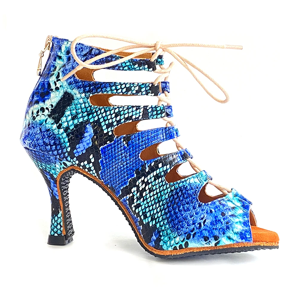 Zapatos De Baile latino Blue Colorful African Latin Dance Shoes For Women Salsa Indoor Suede Outsole Dancing Shoes