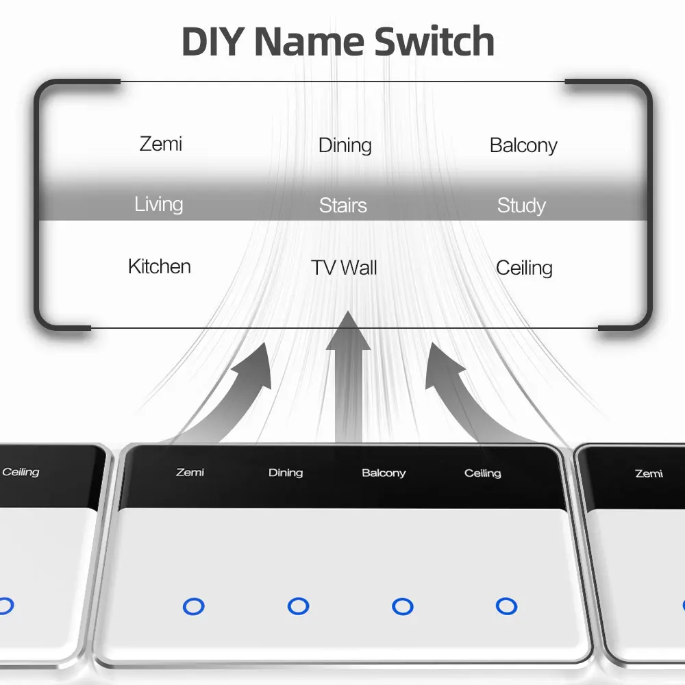 Фото Выключатель с именем Zigbee DIY с горизонтальным экраном дисплея, сенсорной панелью, переключатель света США, работает с приложением Tuya Smart Alexa Google Home №2