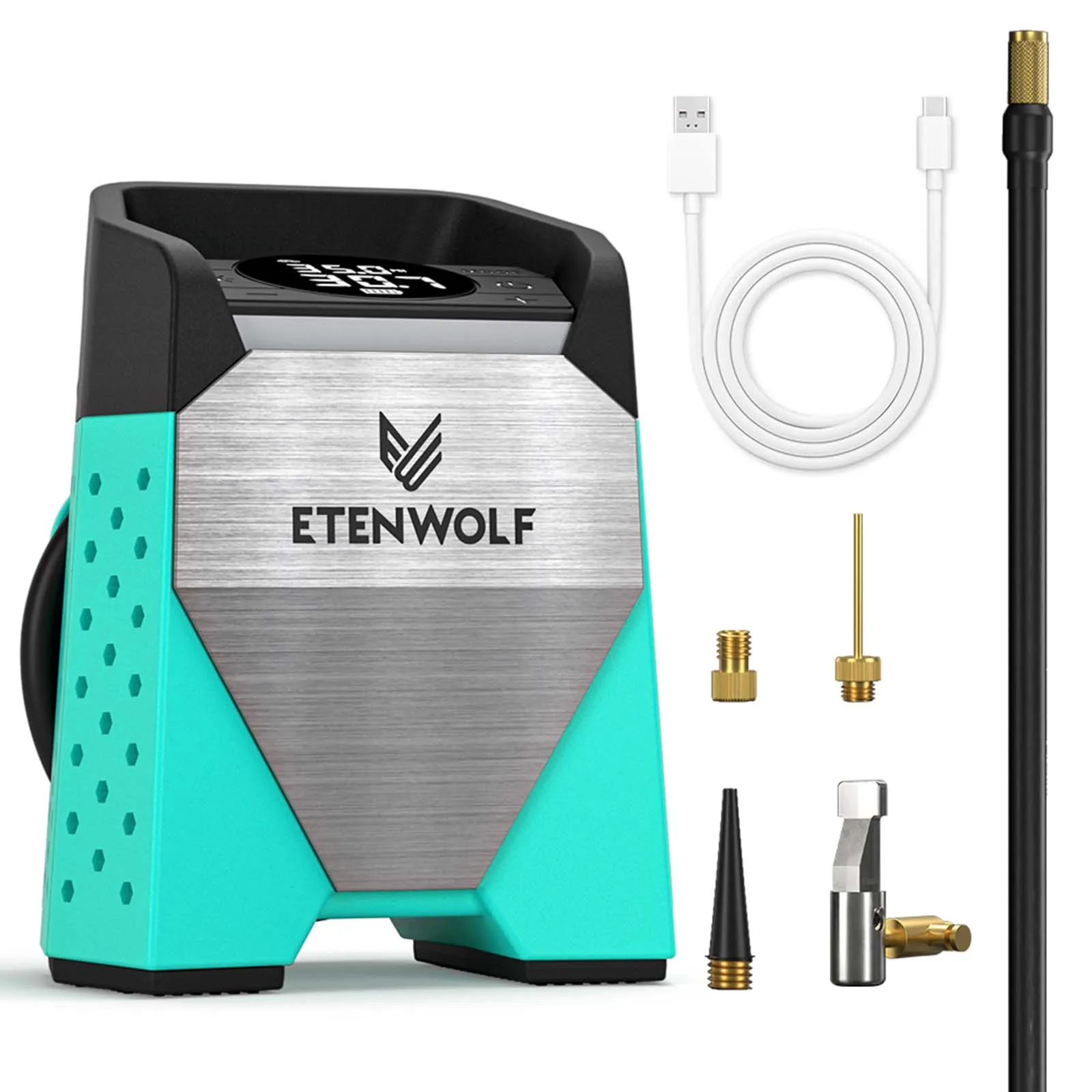 

Новый насос для накачивания шин ETENWOLF S3, 1 мин., портативный воздушный компрессор с быстрым накачкой, 100% рабочий цикл, 160 фунтов на квадратный дюйм, автомобили, мотоциклы, мяч, воздух