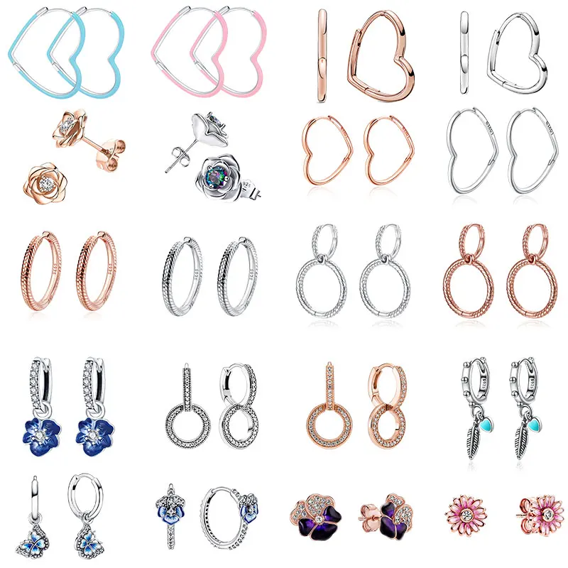 hot sale 925 sterling silver pendientes sparkling heart hoop earrings for women fit original brand earrings fine jewelry free global shipping
