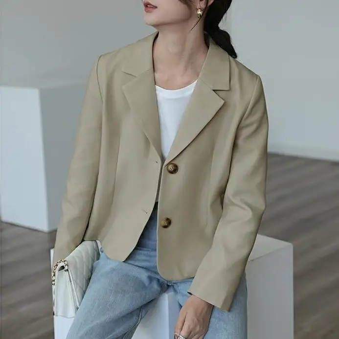 

suit jacket female short green top 2022 spring and autumn new blazer women High Street Pockets Solid Cotton