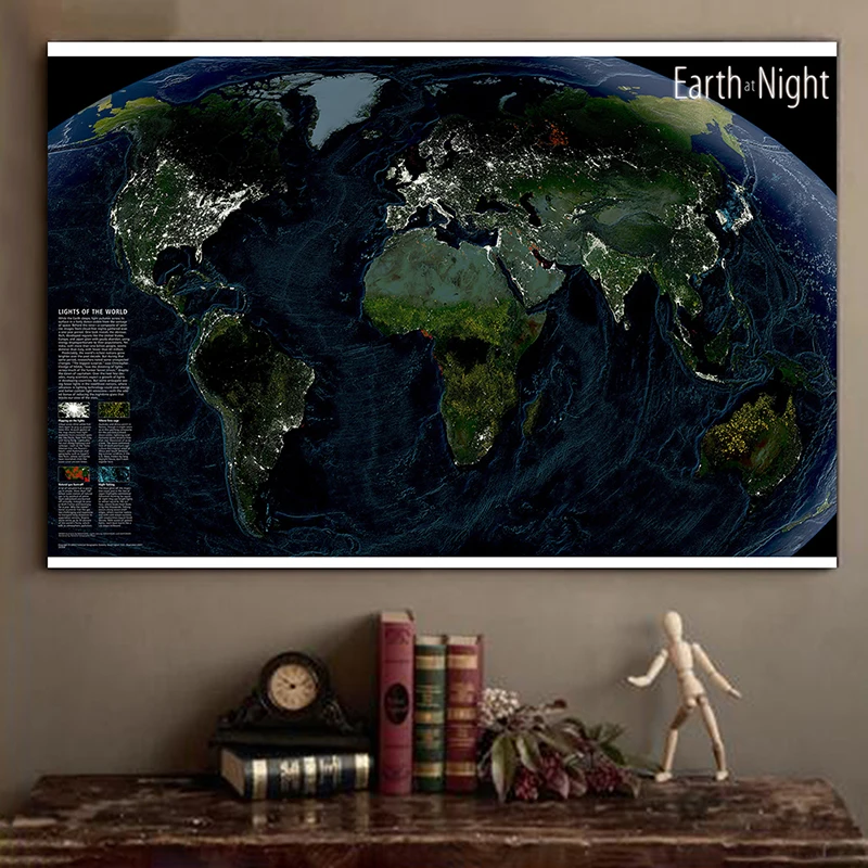 

Satellite Map Earth At Night 150x100cm Non-Woven World Map World Map The Night of The World Wall Art Poster Home Decoration
