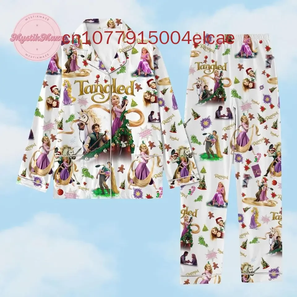 Disney Frozen Elsa Christmas Pajamas Set 2024 New Fashionable and Casual Men's Women's Long Sleeved Shirts