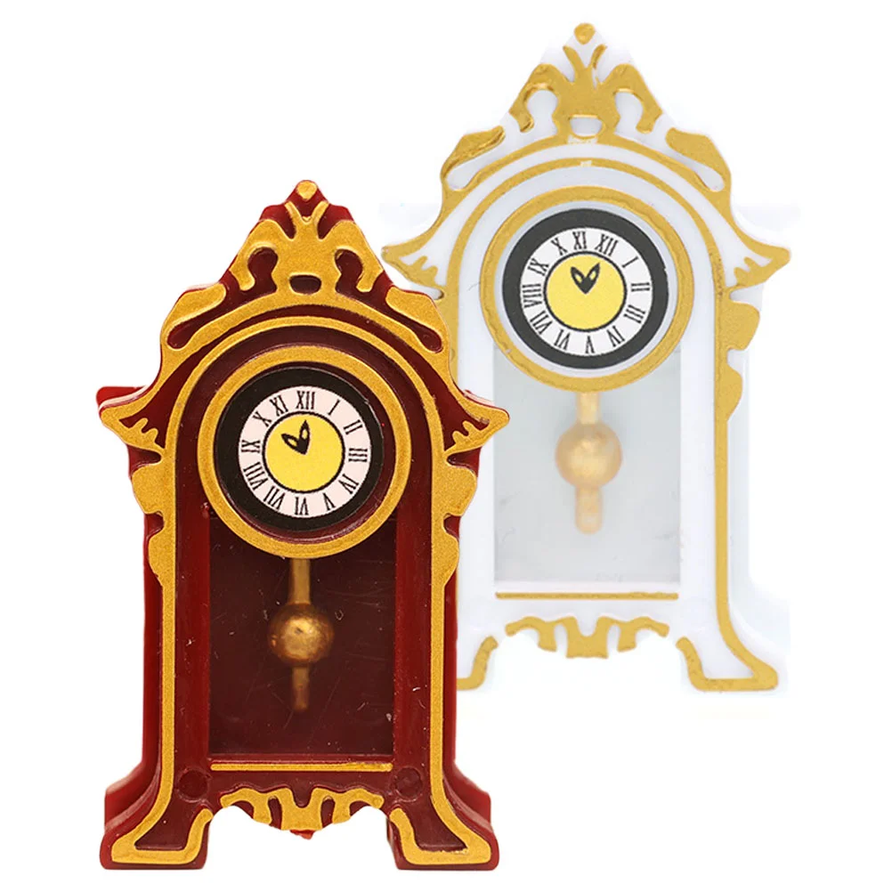 

2pcs Small Pendulum Clock Adornment Delicate Miniature Pendulum Clock Decor Mini House Decor 1:12