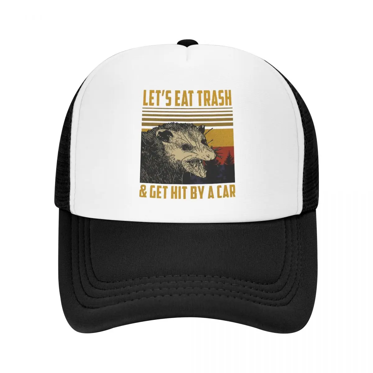 

Let's Eat Trash Get Hit By A Car Baseball Cap Mesh Net Hat For Men Women Hip Hop Trucker Hats adjustable Peaked Caps