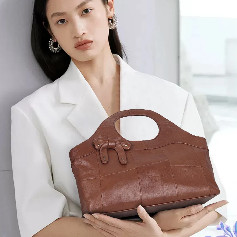 Cobbler Legend Handbags for Women Retro Large Capacity Tote Bag Bow Top Handbag Genuine Leather Shoulder Travel Bags1210