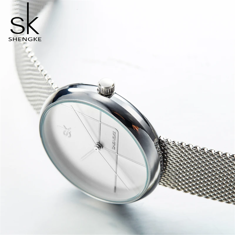 SHENGKE Fashion Golden Women Watches Top Luxury Woman's Quartz Wristwatches SK Mesh Brand Creative Ladies Clock Reloj Mujer Saat enlarge