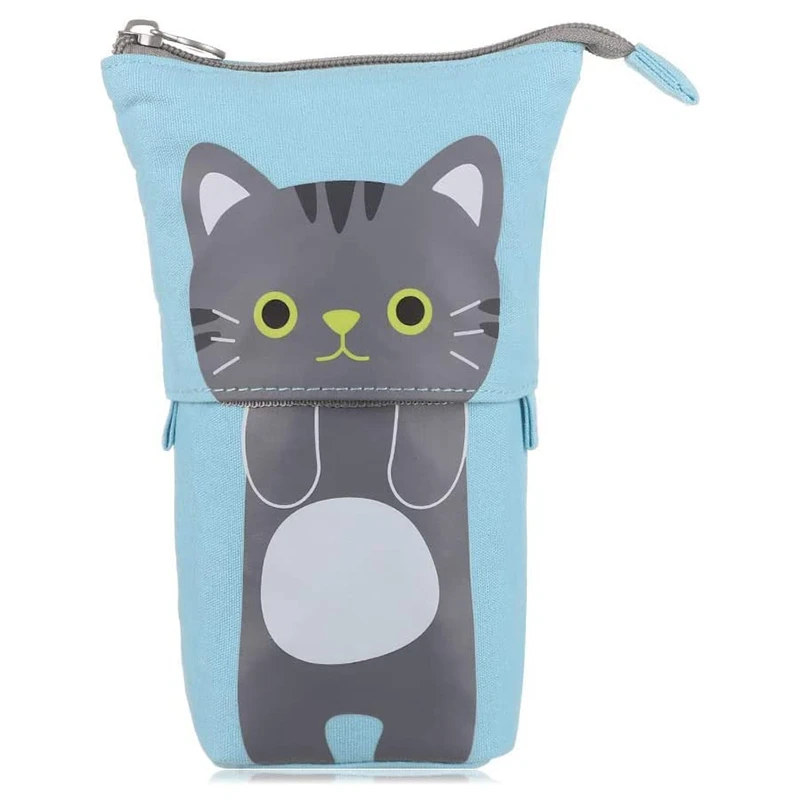 

Transformer Stand Store Pencil Holder Cartoon Cute Cat Telescopic Pencil Case Organizer Pen Case Box Grey