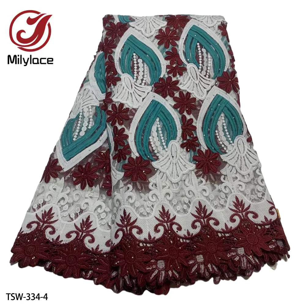 

High Quality Nigerian Lace Fabric 2020 Lace Embroidered Rhinestones Lace Fabric 5 Yards African Dress African Lace TSW-334