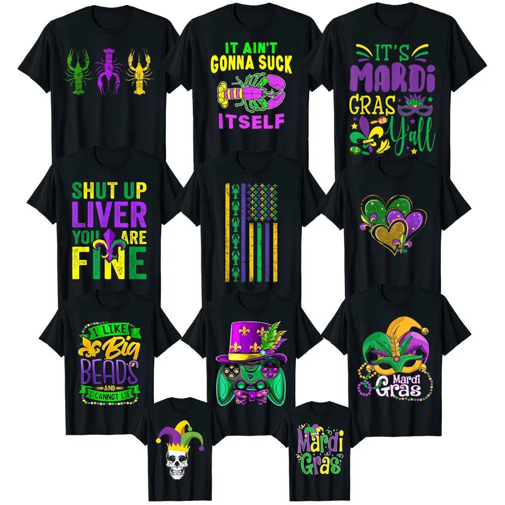 

Mardi Gras Crawfish T Shirt Mardi-Gras Parade Outfit Beads Mask Feathers Clothes for Women Men Kids Tee Tops Gift Best Seller