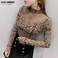 designer clothes for teen girls luxury autumn turtleneck leopard t shirts long sleeve casual tshirt women slim fashion tops