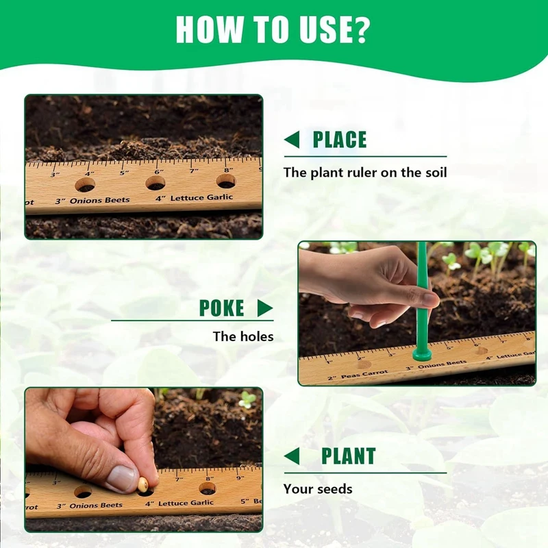 Линейка деревянная складная с отверстиями для посадки семян 30 дюймов