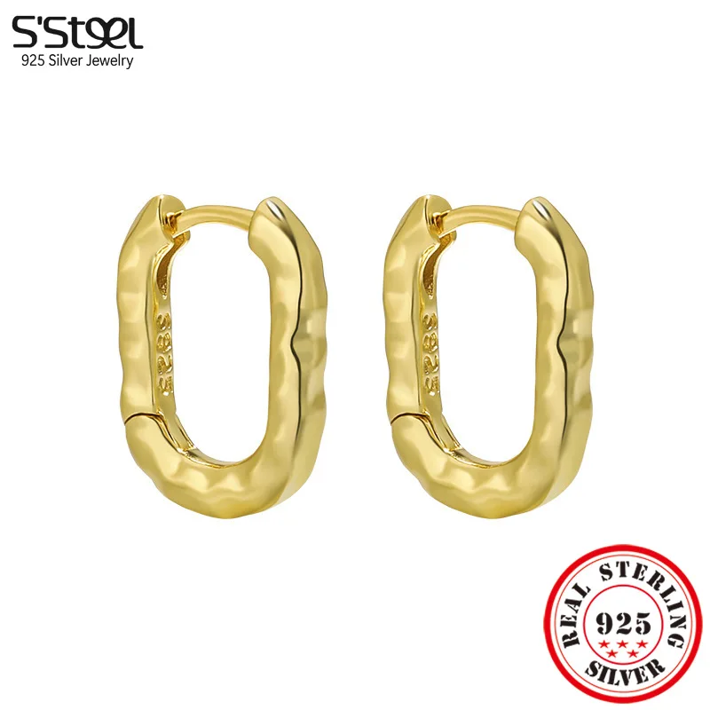 

S'STEEL 925 Sterling Silver Geometric Oval Chunky Hoop Gold Earrings For Girls Trendy Luxury Designer Fine Jewlery Accessoires