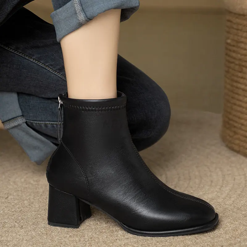 Women Shoes Fashion Chunky Round Toe Ankle Boots Autumn Winter PU Leather Warm Snow Boots Designer Shoes Women Chelsea Boots